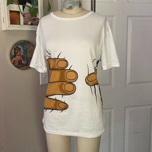 FASHION White Squeezed Waist HAND Stretch Graphic Tee T-Shirt *X-LARGE*